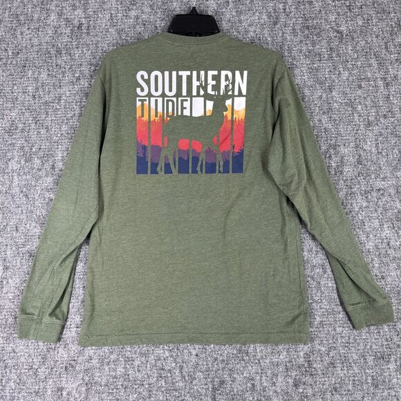 Southern Tide‎ Shirt Mens Medium Green Textured Long Sleeve Crew Neck Graphics - Picture 4 of 7